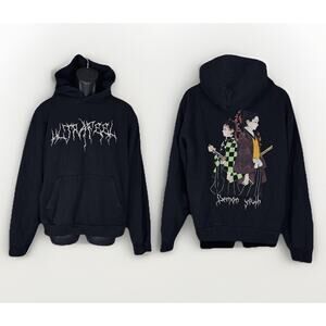 RARE Ultrafeel XL Demon Slayer Tanjiro Yoriichi Black Heavy Hoodie Anime Graphic